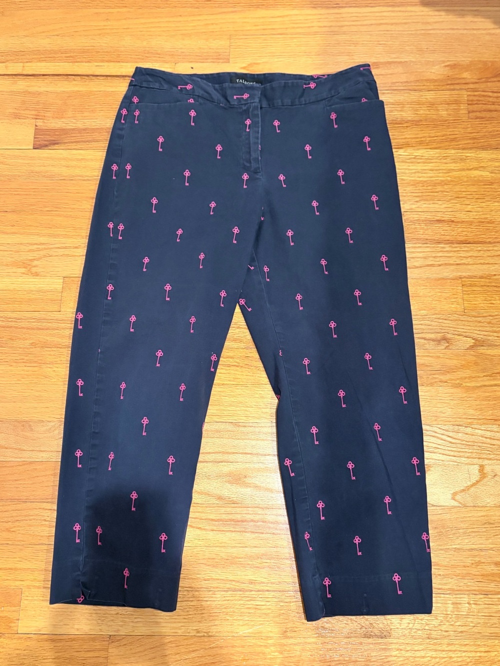 Talbots Navy Chinos with Pink Key Embroidery